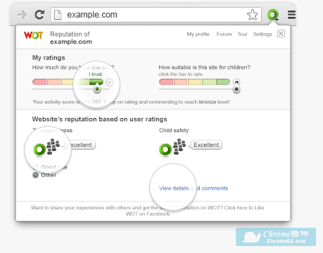 WOT: Web of Trust网站声誉评级评级窗口