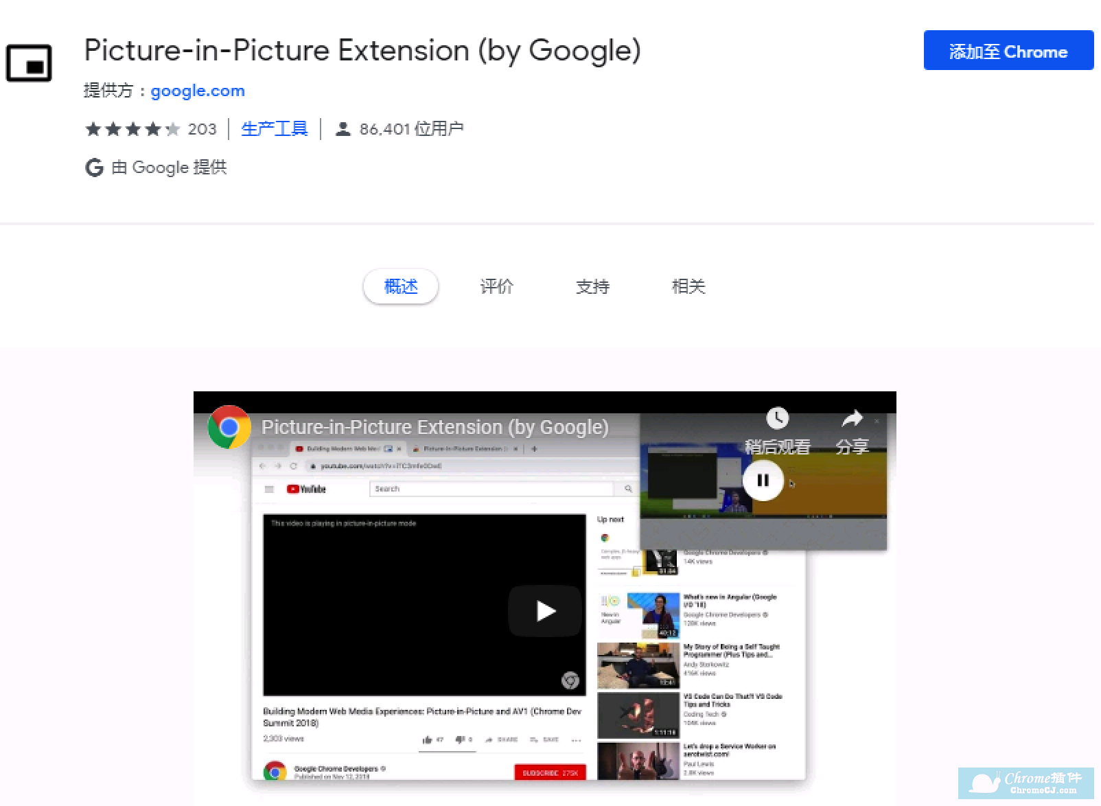 Picture-in-Picture Extension (by Google)使用方法